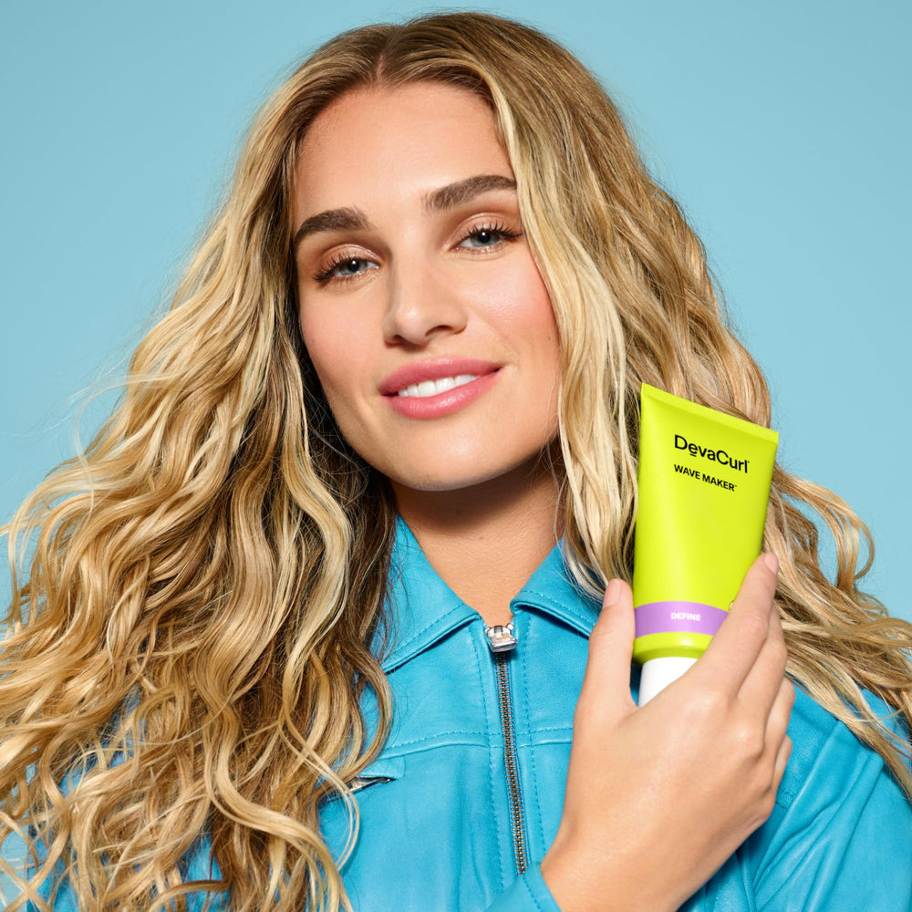 DevaCurl Wave Maker curl-definition closeup highlighting smooth, defined curls.