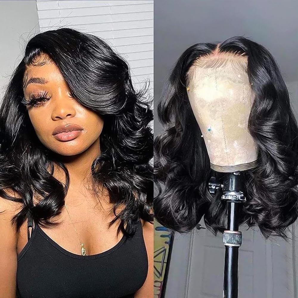 Devonia 14-inch bob wig in natural black for everyday look.