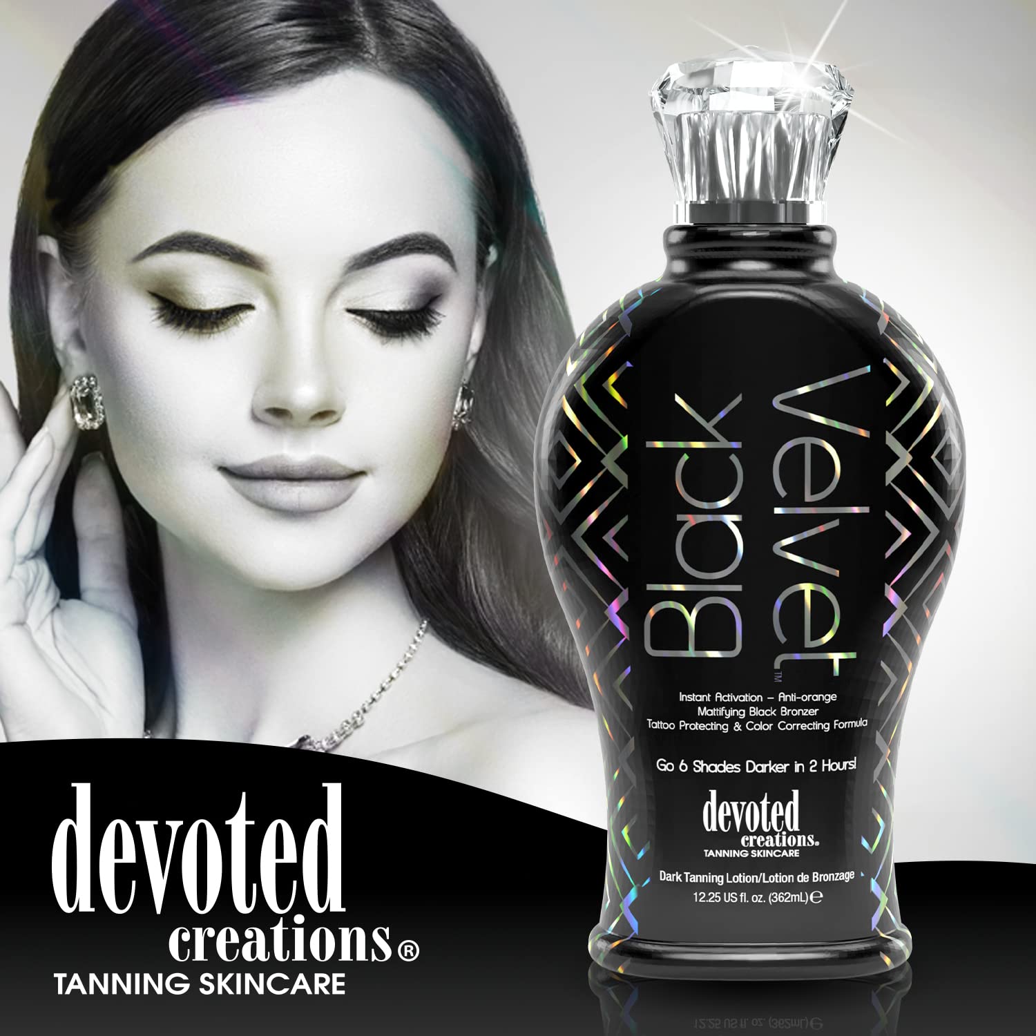 Charcoal detox extracts used with Black Velvet tanning lotion