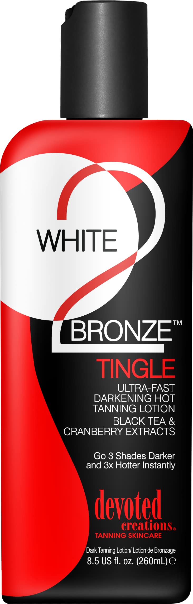 Devoted Creations White 2 Bronze, botella vertiendo, bronceado ultrarrápido con hormigueo.