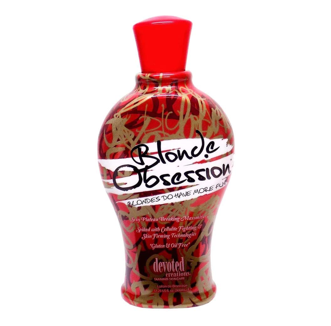 Devoted Creations Blonde Obsession bottle on a clean vanity for easy use.