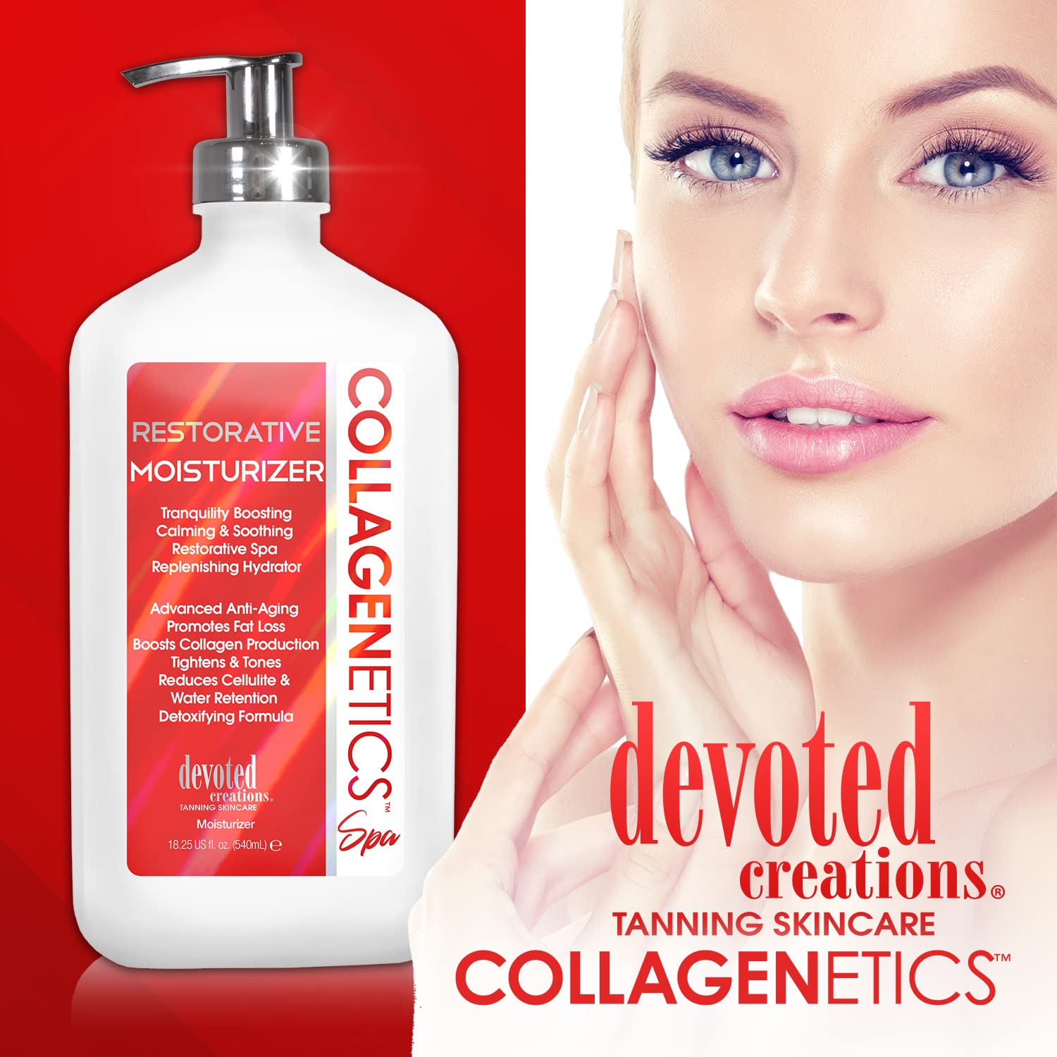 Devoted Creations Collagenetics Spa Restaurador aplicación manual para piel nutrida.