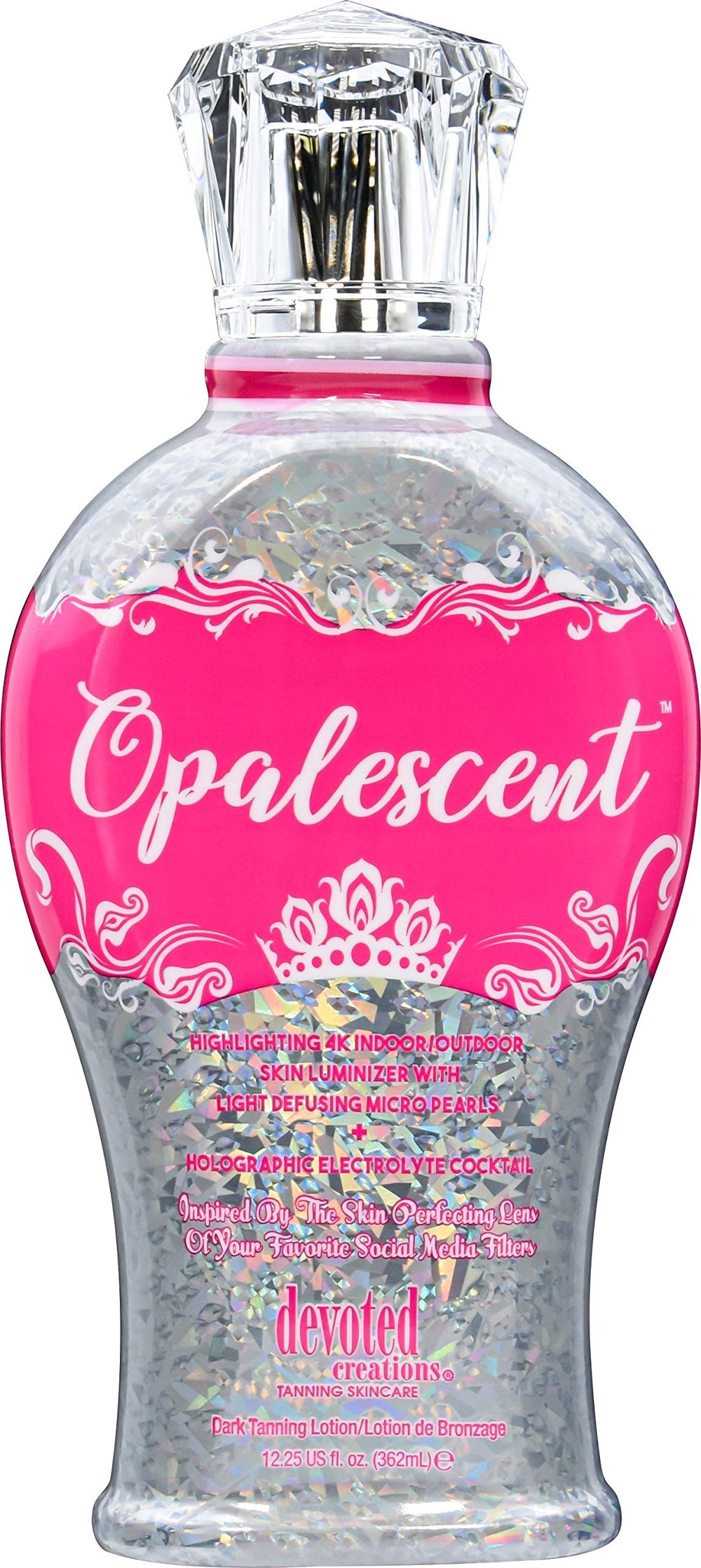 Devoted Creations Opalescent Tanning Lotion bottle front, bronzer-free glow