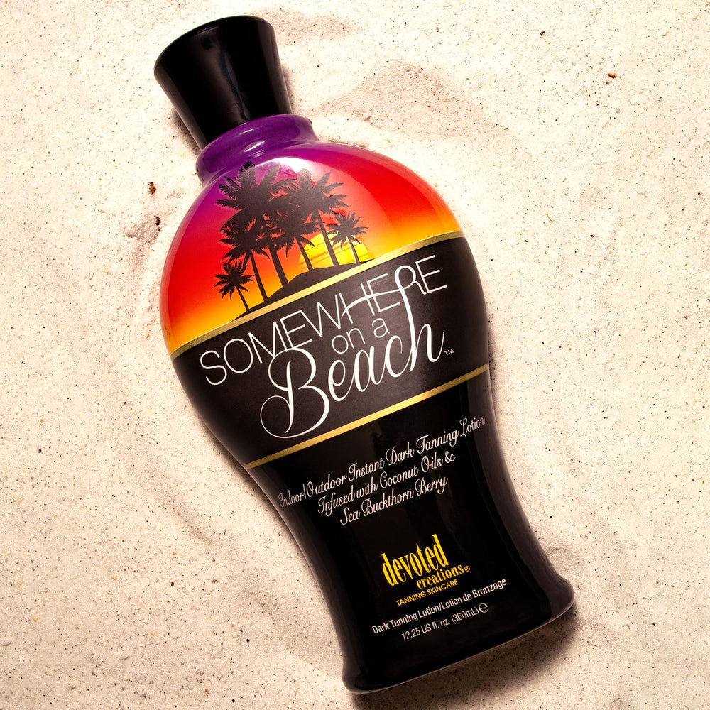 Devoted Creations Somewhere on a Beach tanning lotion beach scene evokes outdoor ritual and aroma.