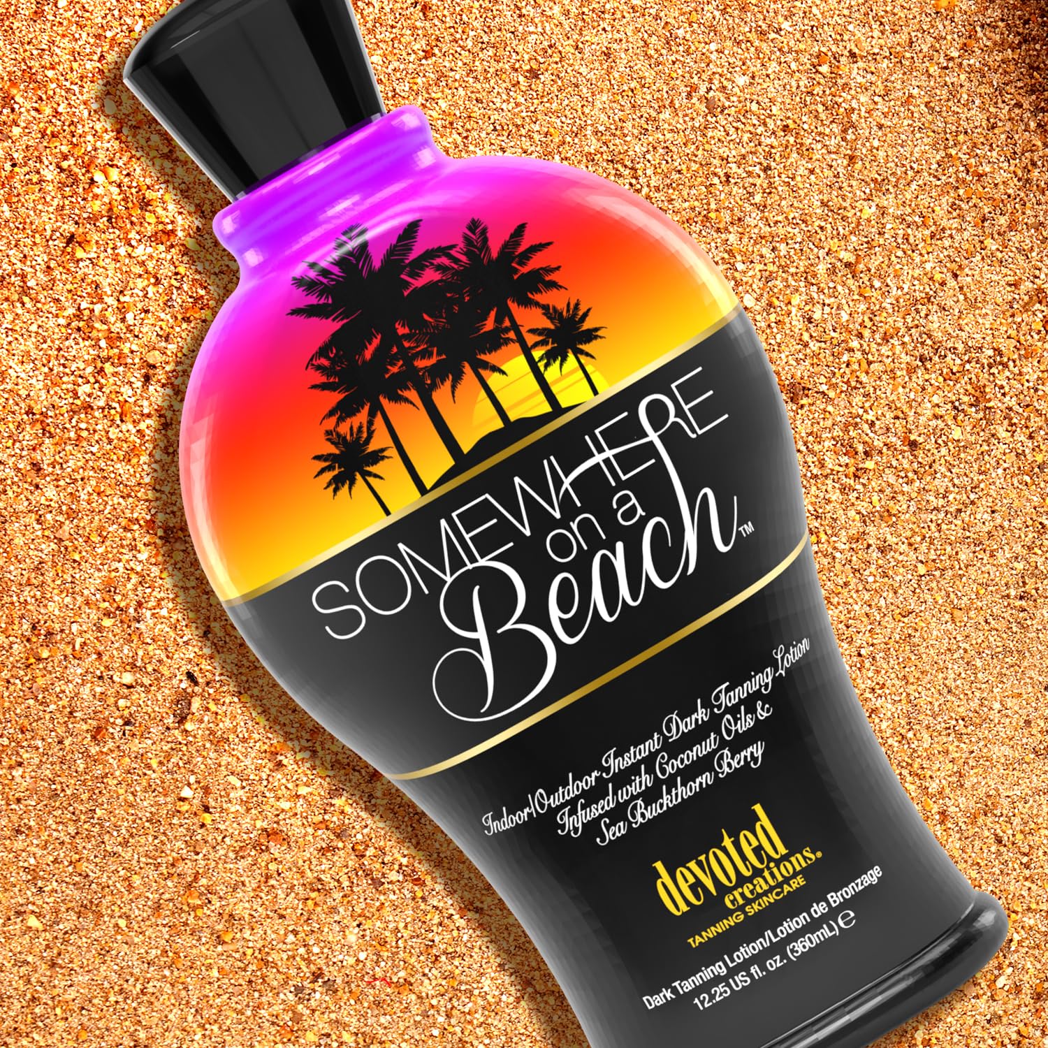 Devoted Creations Somewhere on a Beach tanning lotion skin close-up highlights hydration benefits.