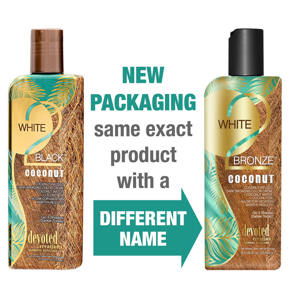 Devoted Creations White 2 Bronze Coconut: aplicación suave para un bronceado dorado sin manchas.