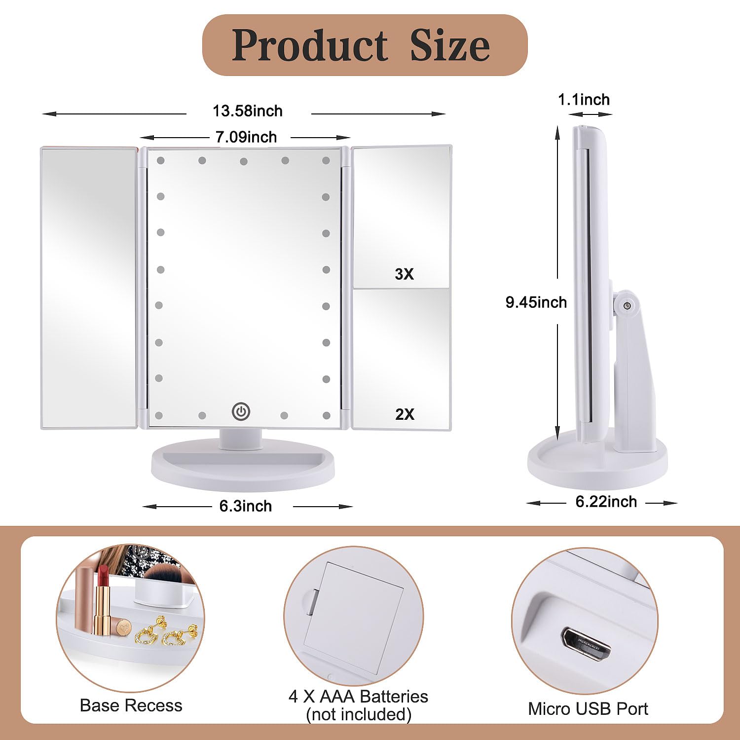 Deweisn provides USB power or battery option for makeup on the go