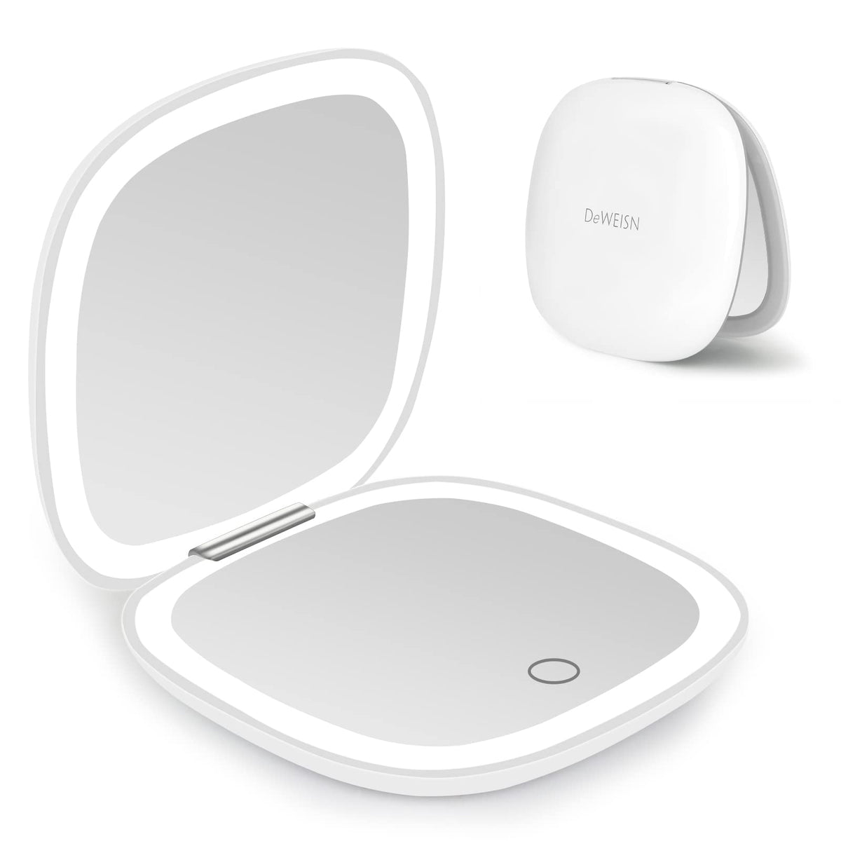 Deweisn compact lighted mirror, front view with LEDs for precise makeup application.