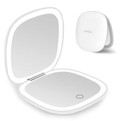 Deweisn compact lighted mirror, front view with LEDs for precise makeup application.
