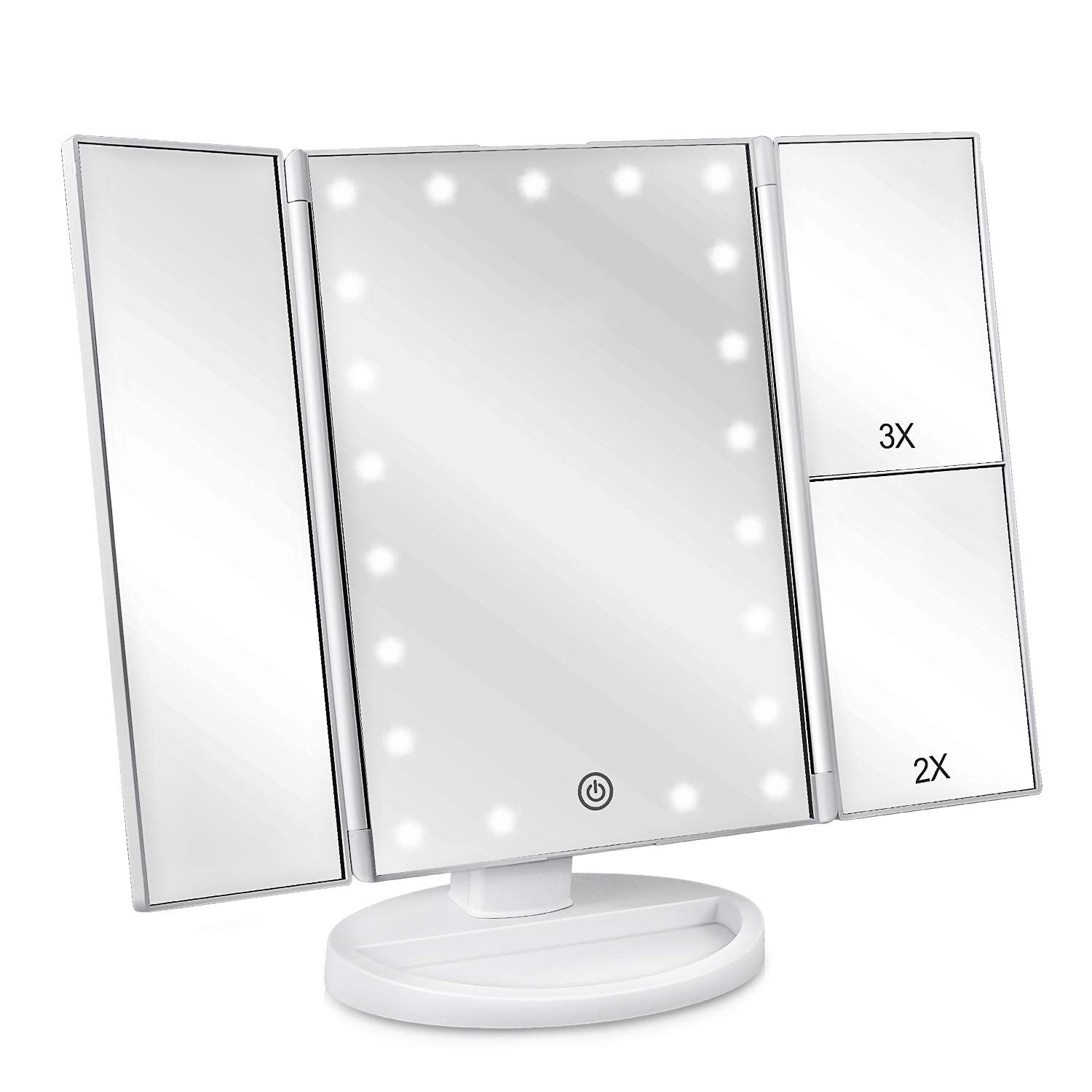 Deweisn floor-mount tri-fold mirror with LED illumination for even makeup lighting