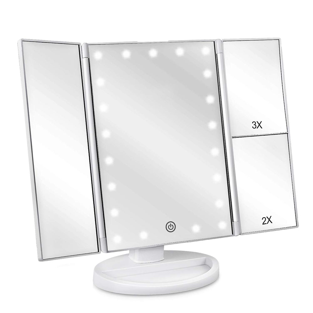 Deweisn floor-mount tri-fold mirror with LED illumination for even makeup lighting