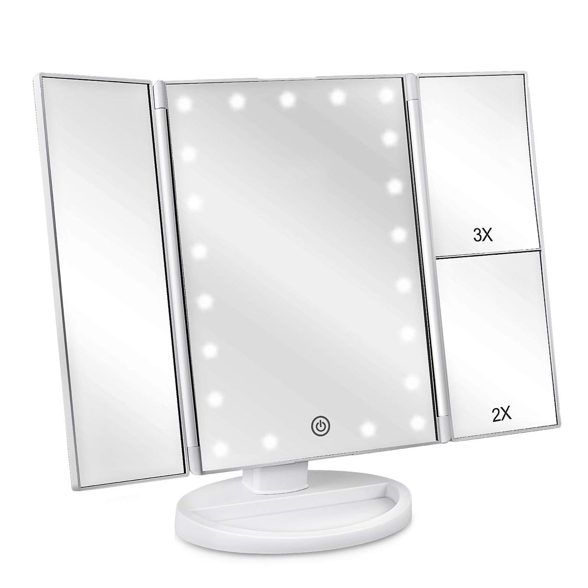 Deweisn floor-mount tri-fold mirror with LED illumination for even makeup lighting