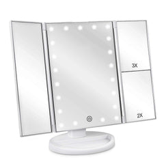 Deweisn floor-mount tri-fold mirror with LED illumination for even makeup lighting