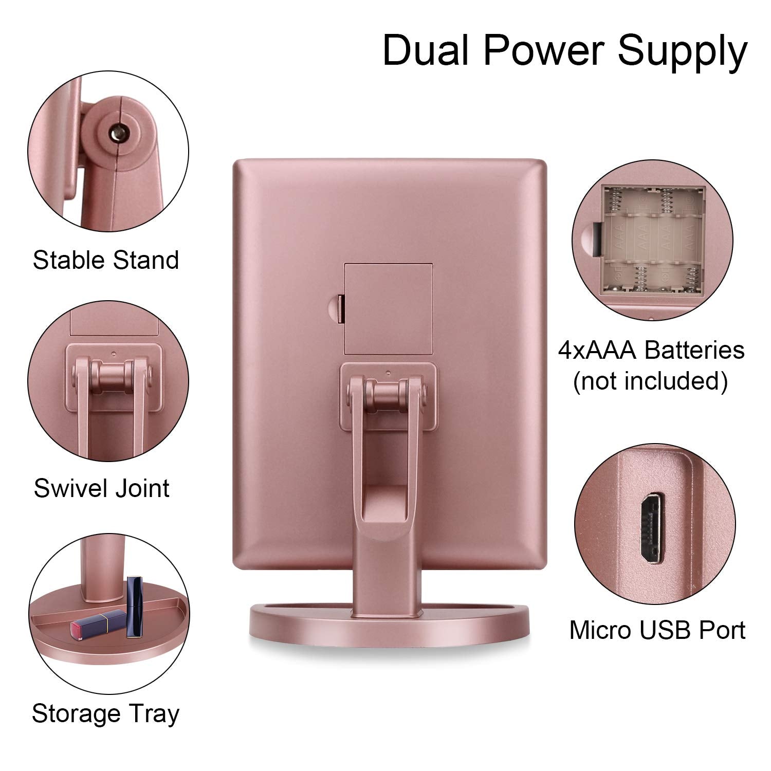 deweisn power options include USB and batteries for makeup on the go