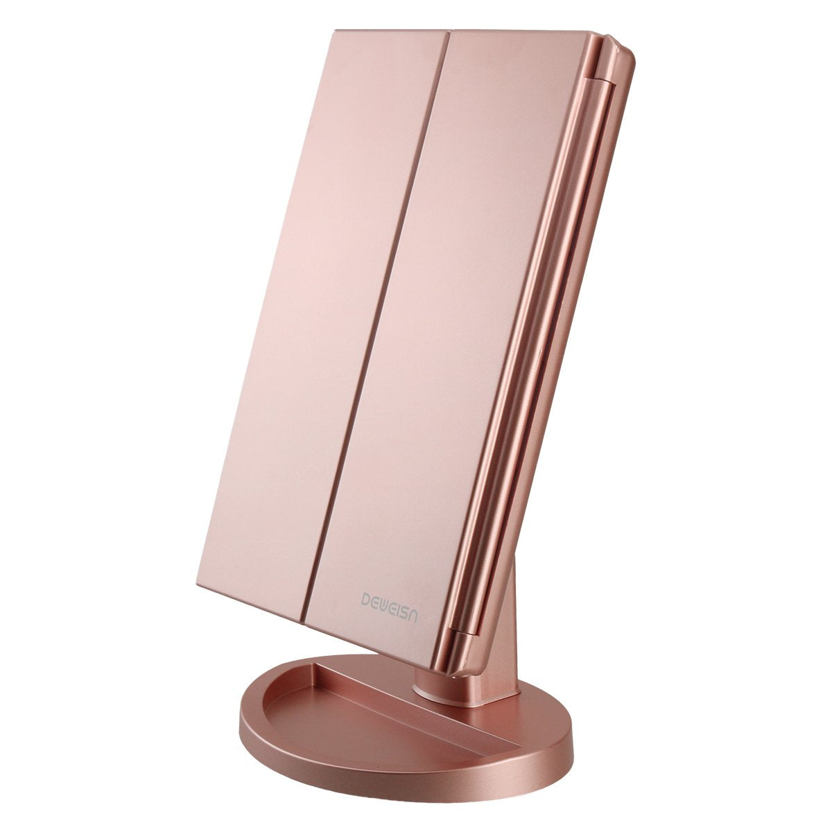 deweisn tri-fold vanity mirror front view with bright LEDs for makeup sessions