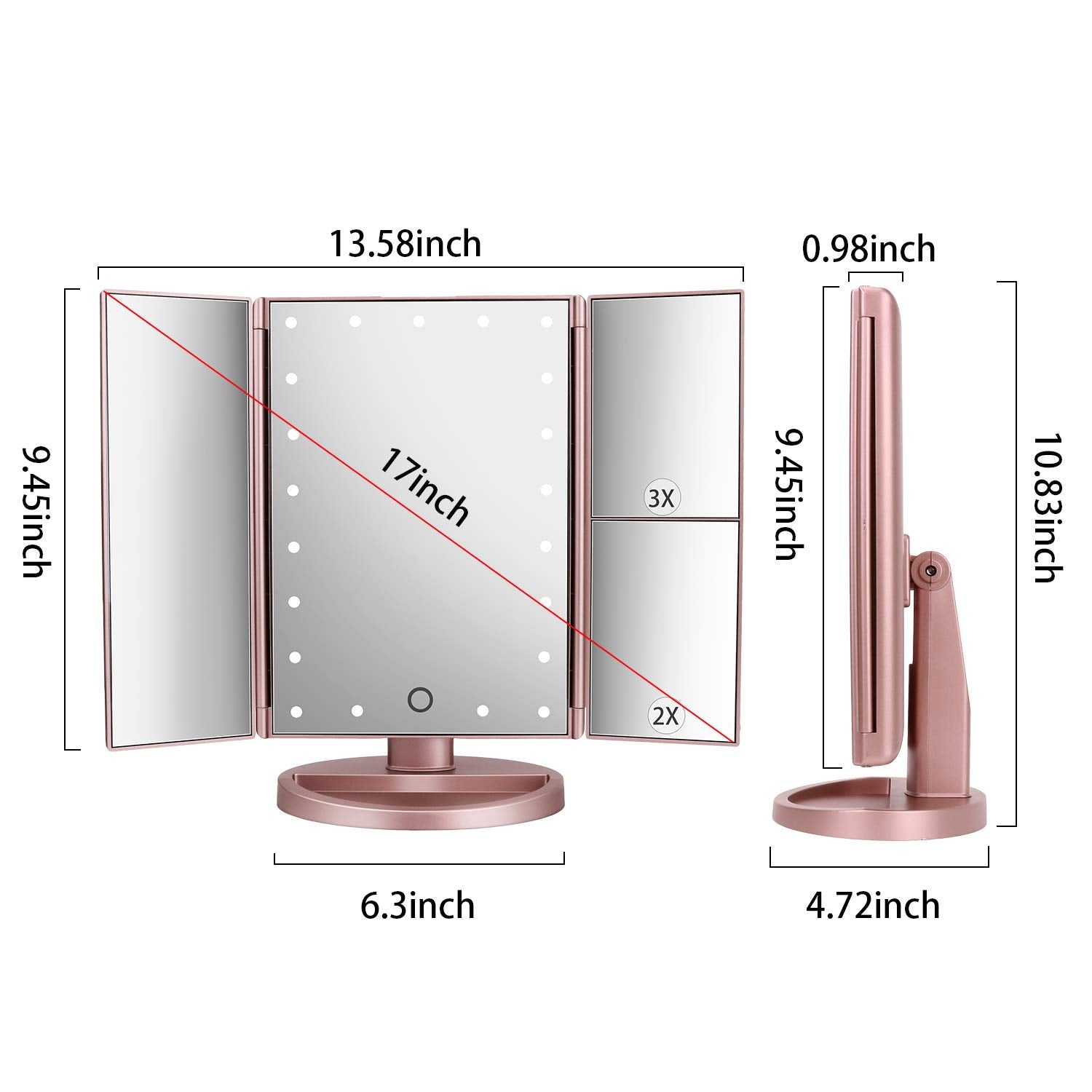 deweisn tri-fold vanity mirror side view with adjustable panels for precise grooming