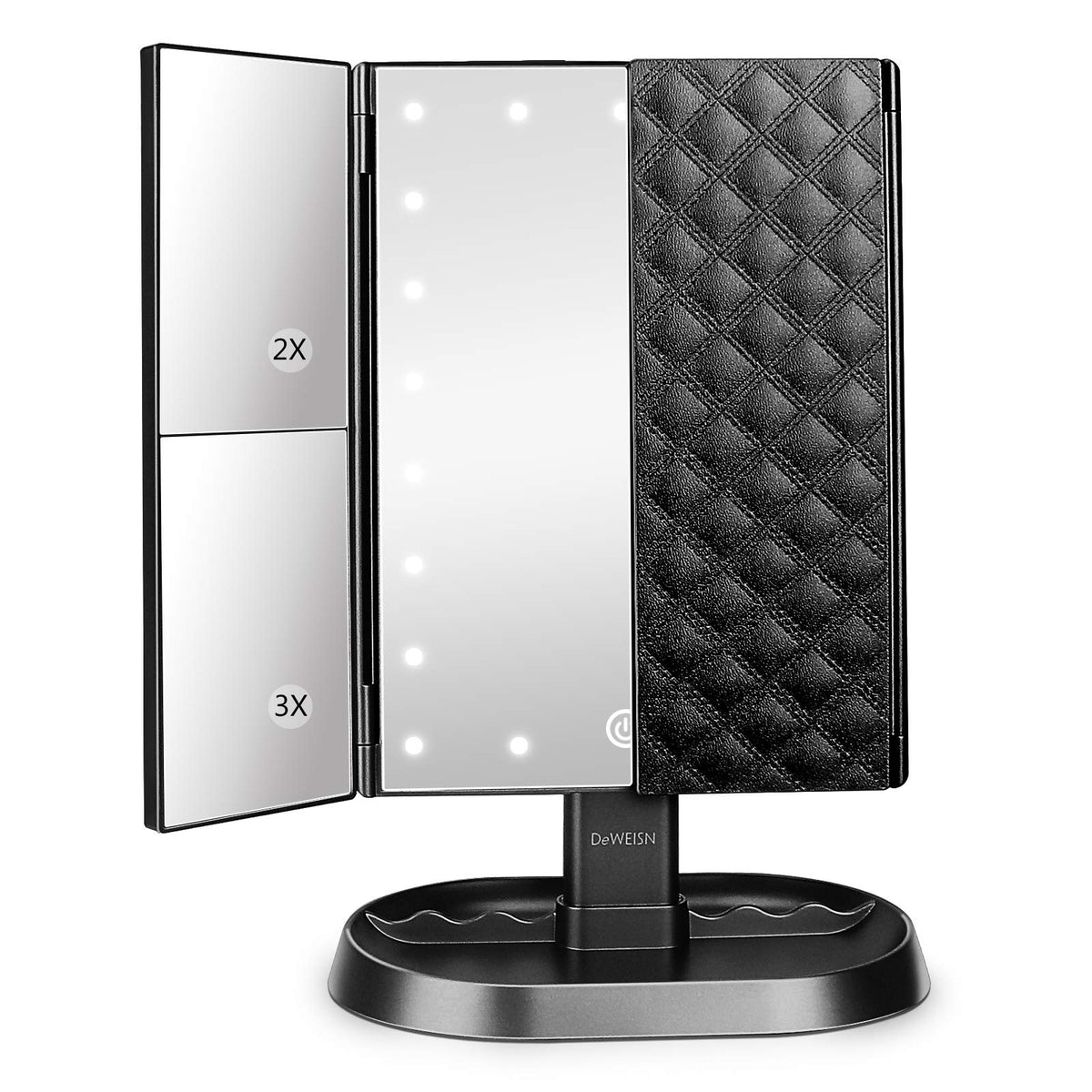 deweisn trifold mirror with 21 LEDs for natural makeup lighting