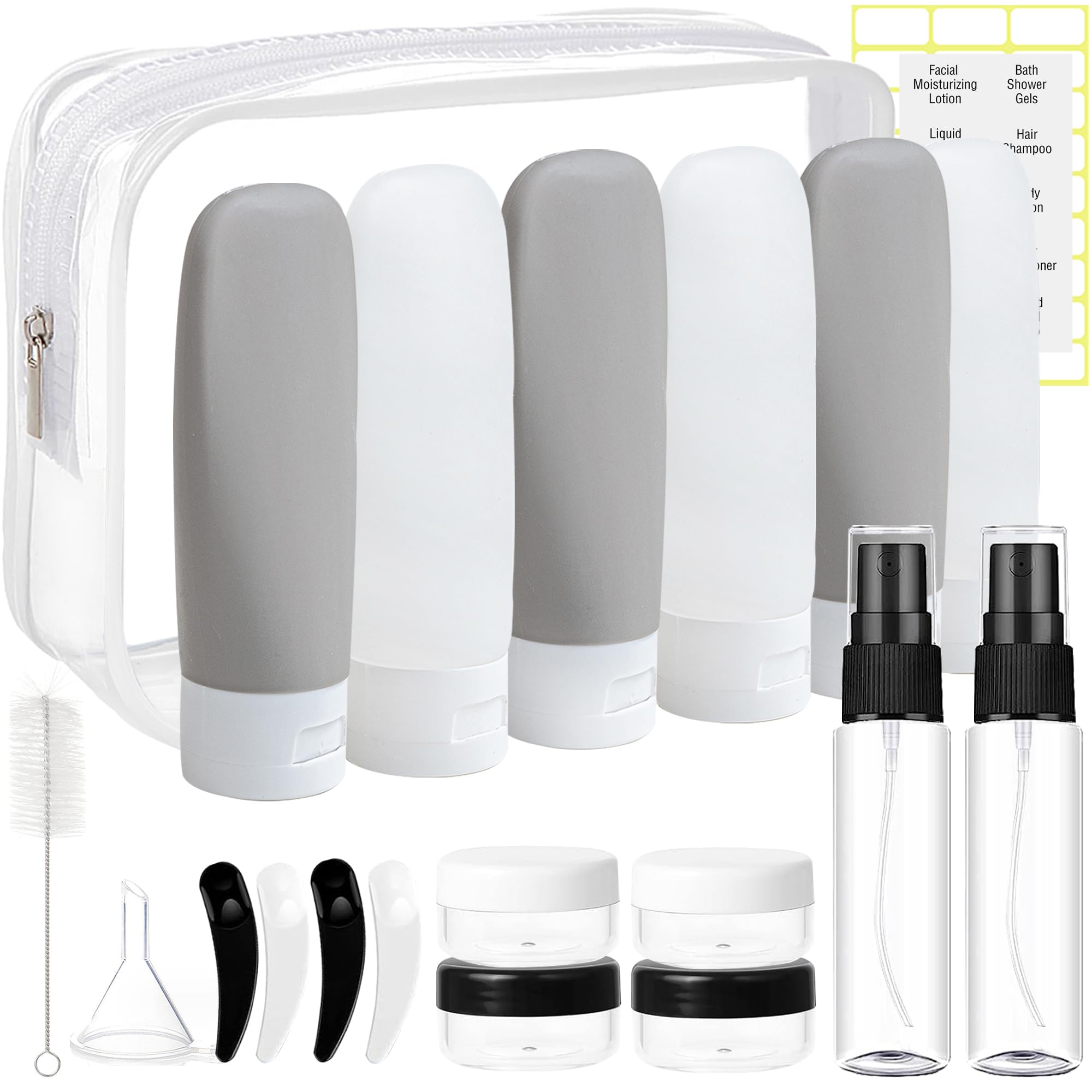 DEWSENSI travel bottles set front view showing compact 20-pack for organized packing.