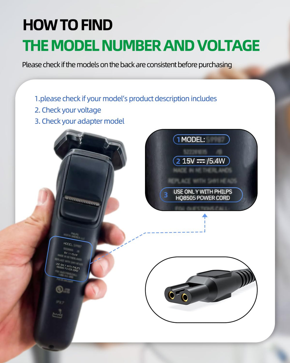 Dexpt charger cord showing broad compatibility with grooming tools.