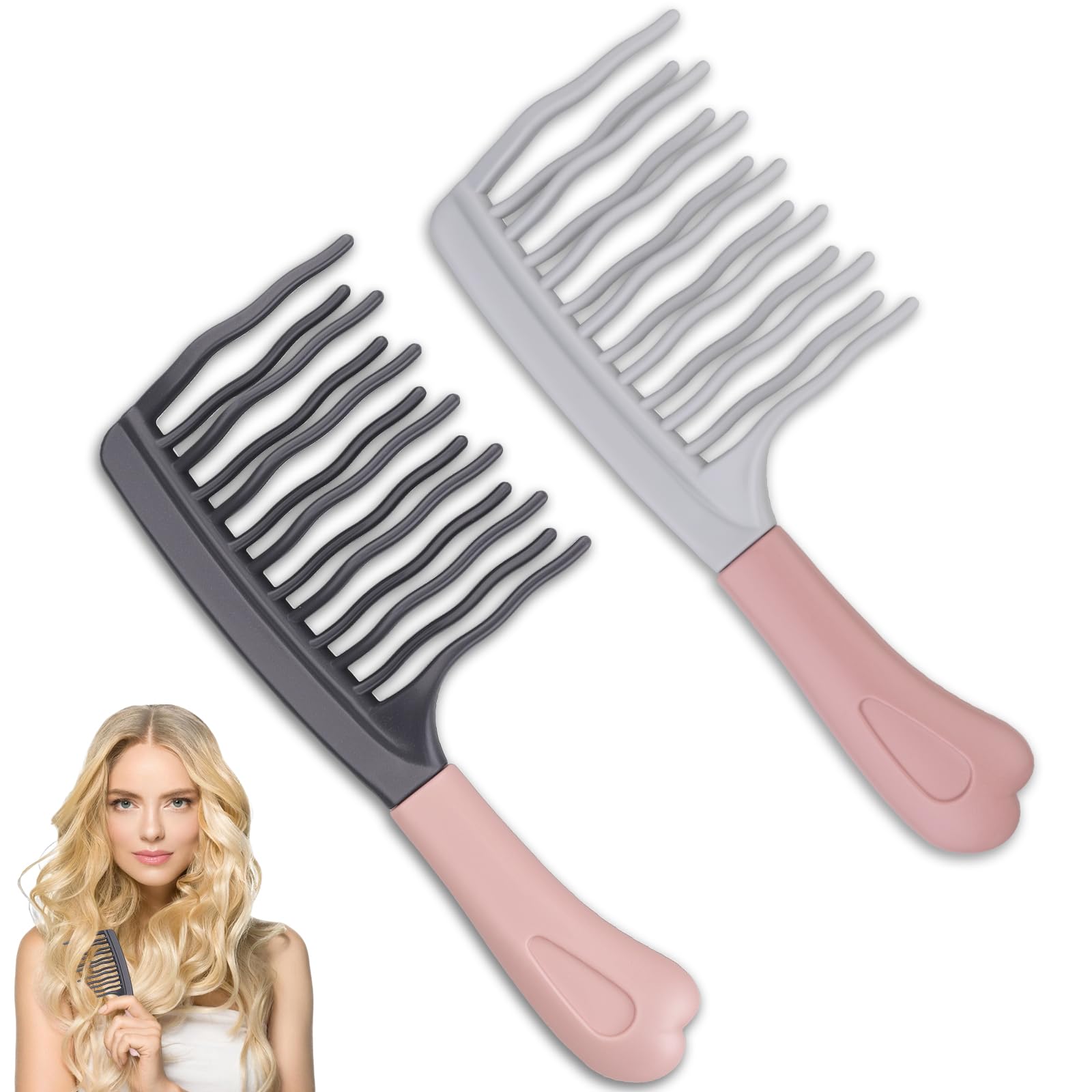 Dexspoeny 2pack wide-tooth comb with dual layer teeth for smooth detangling.