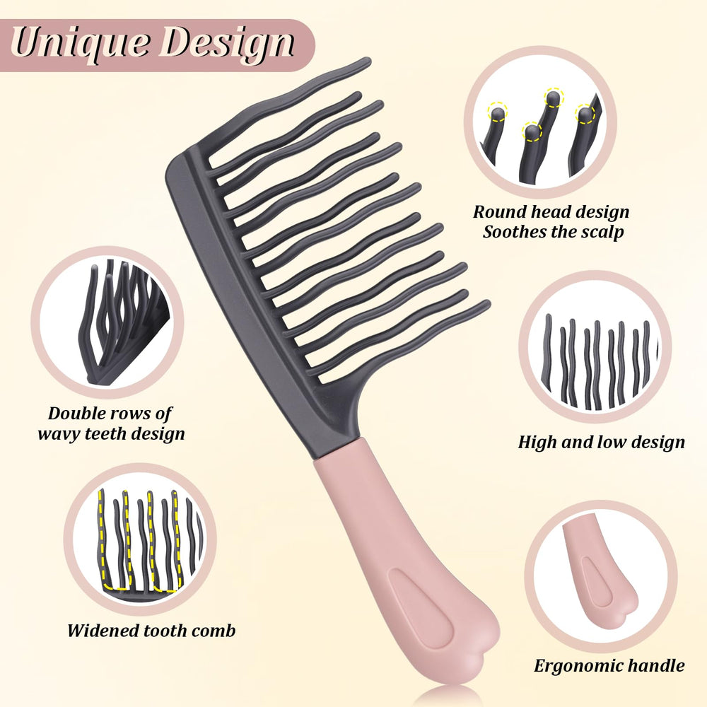 Dexspoeny ergonomic handle wide comb for comfortable daily grooming.