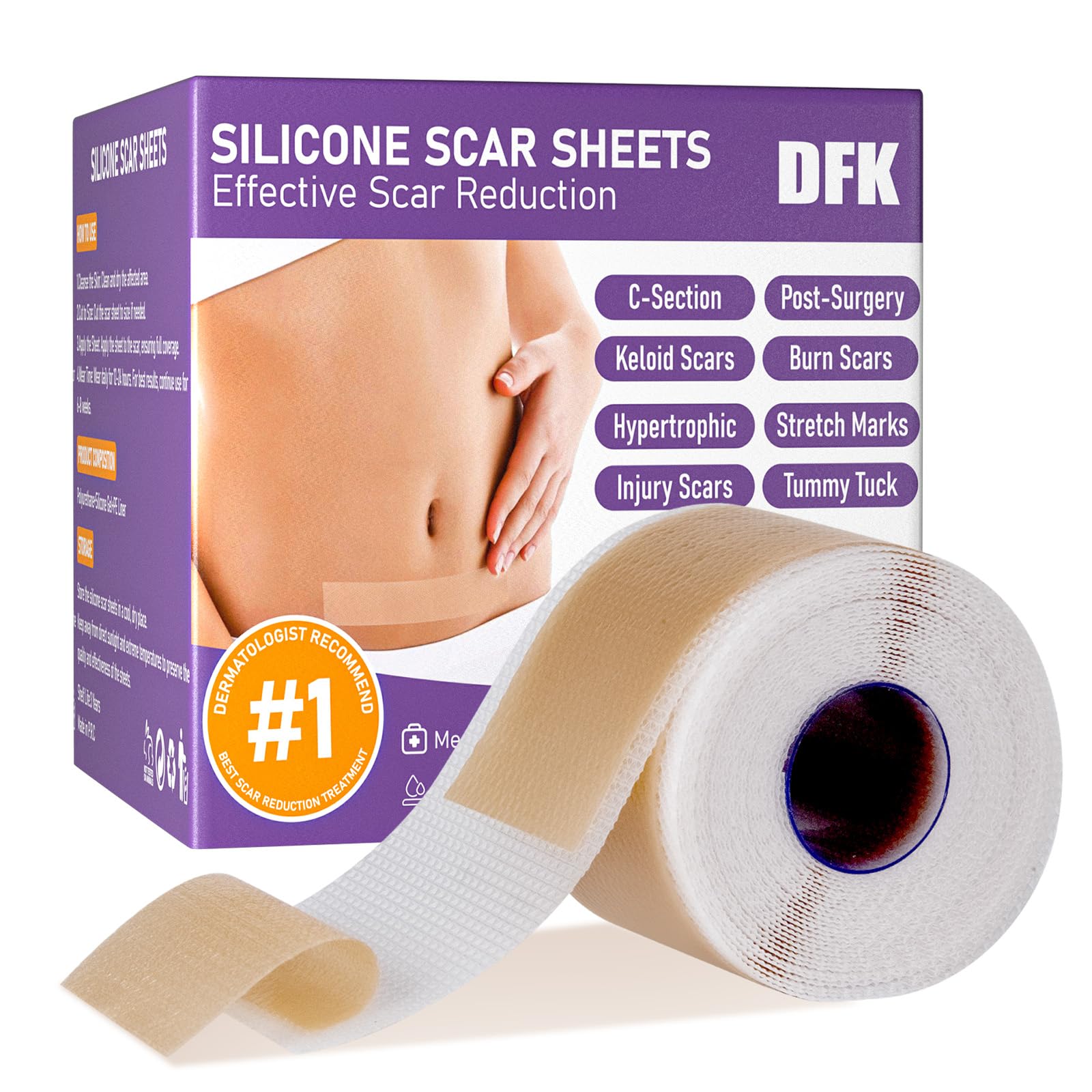 DFK silicone scar sheets packaging shows size and ease of selection
