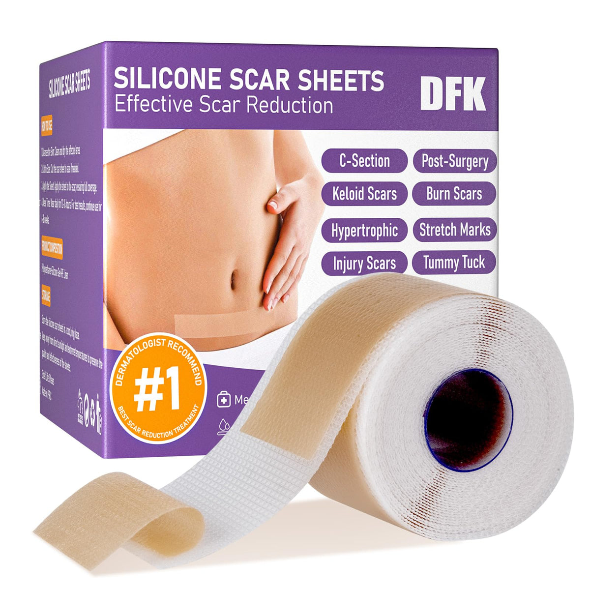 DFK silicone scar sheets packaging shows size and ease of selection