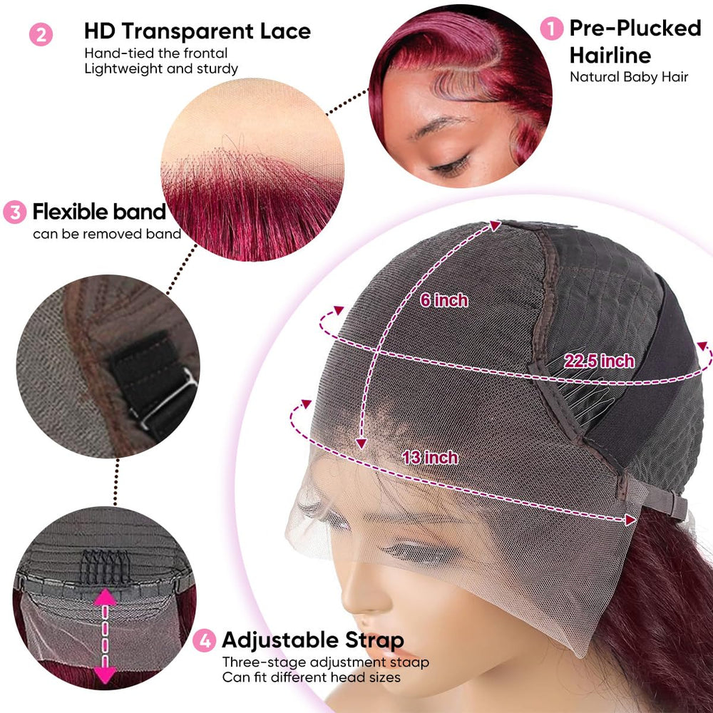 DGVATF Burgundy wig density 200 for fullness and stylish movement.