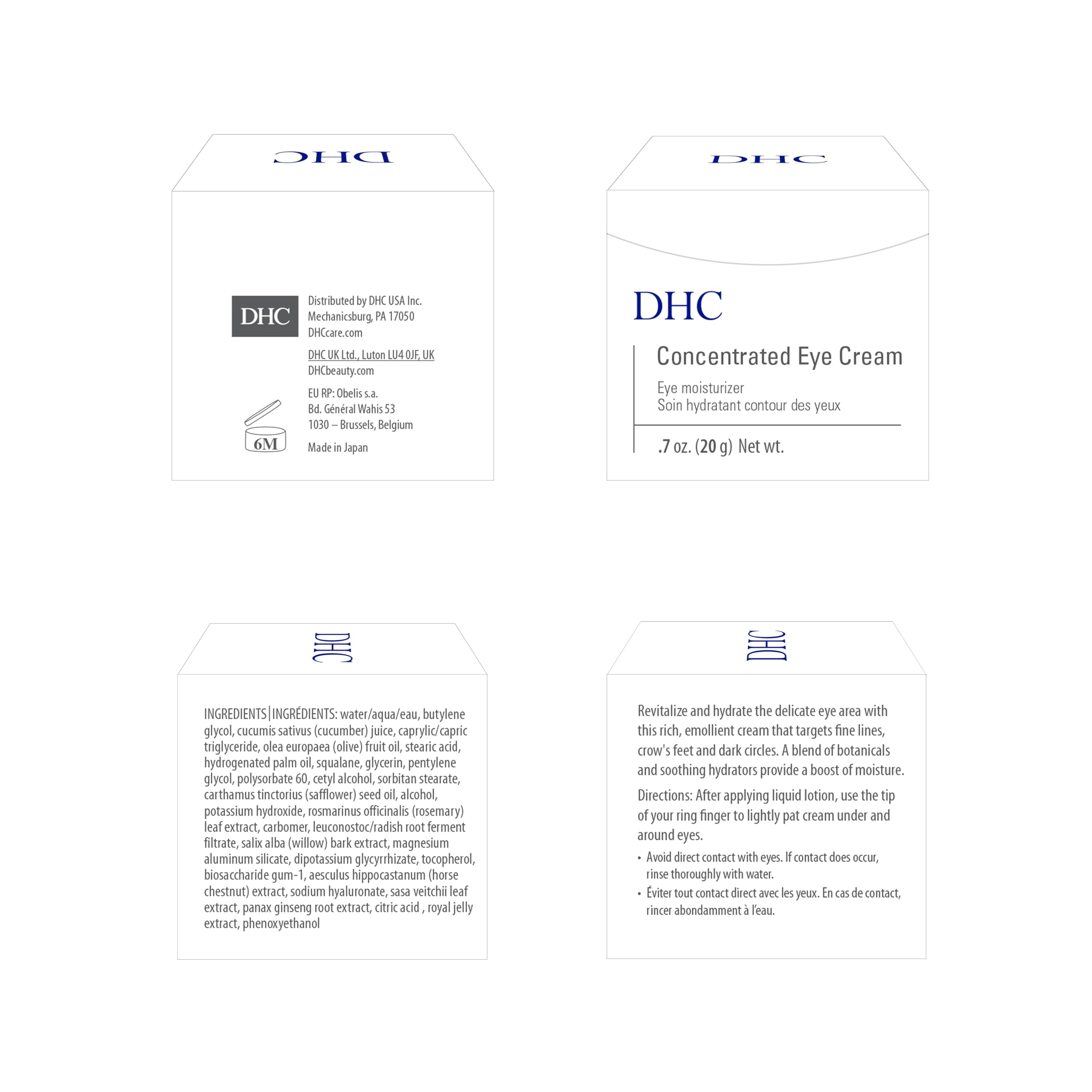 DHC Concentrated Eye Cream sodium hyaluronate highlighted for ultra hydration.