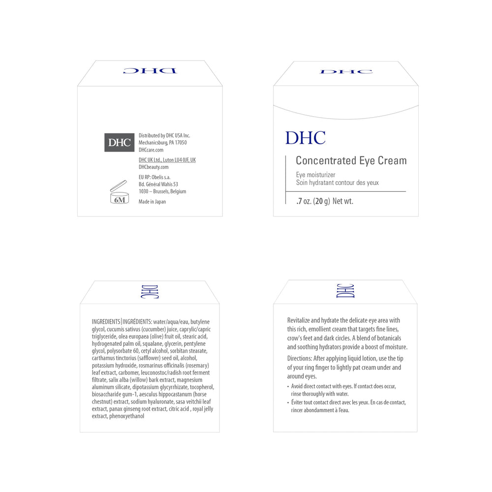 DHC Concentrated Eye Cream sodium hyaluronate highlighted for ultra hydration.