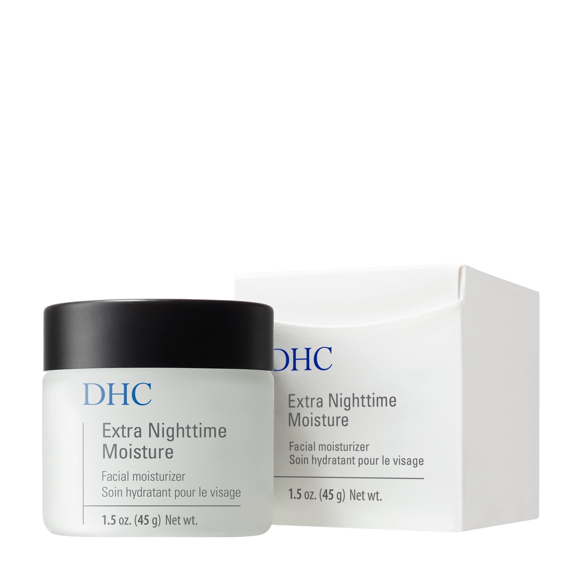 DHC Extra Nighttime Moisture jar closeup showing creamy texture for deep hydration.
