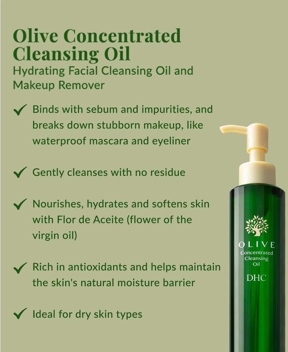 DHC Olive Cleansing Oil dispenser demonstrates easy makeup removal