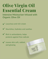 DHC Olive Virgin Oil Essential Cream jar closeup showing rich texture.