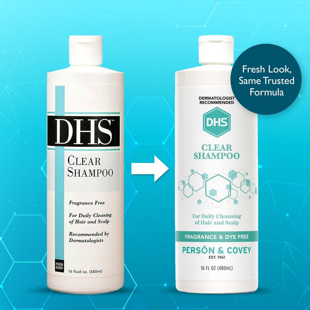 DHS Clear Champú, envase sin fragancia para piel sensible.