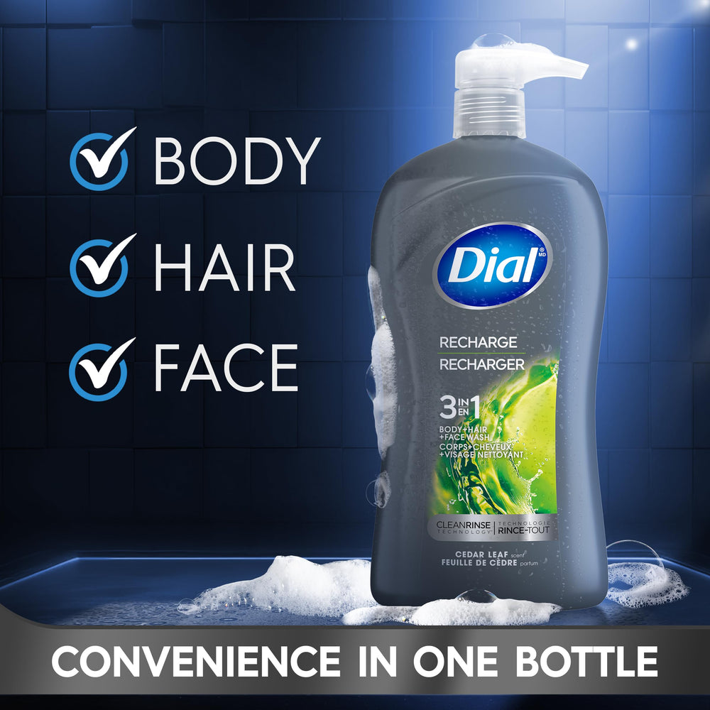 Dial 3-in-1 shower use highlights a time-saving daily routine.