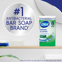 Close-up of Dial Refresh & Renew Mountain Fresh bar with creamy lather.