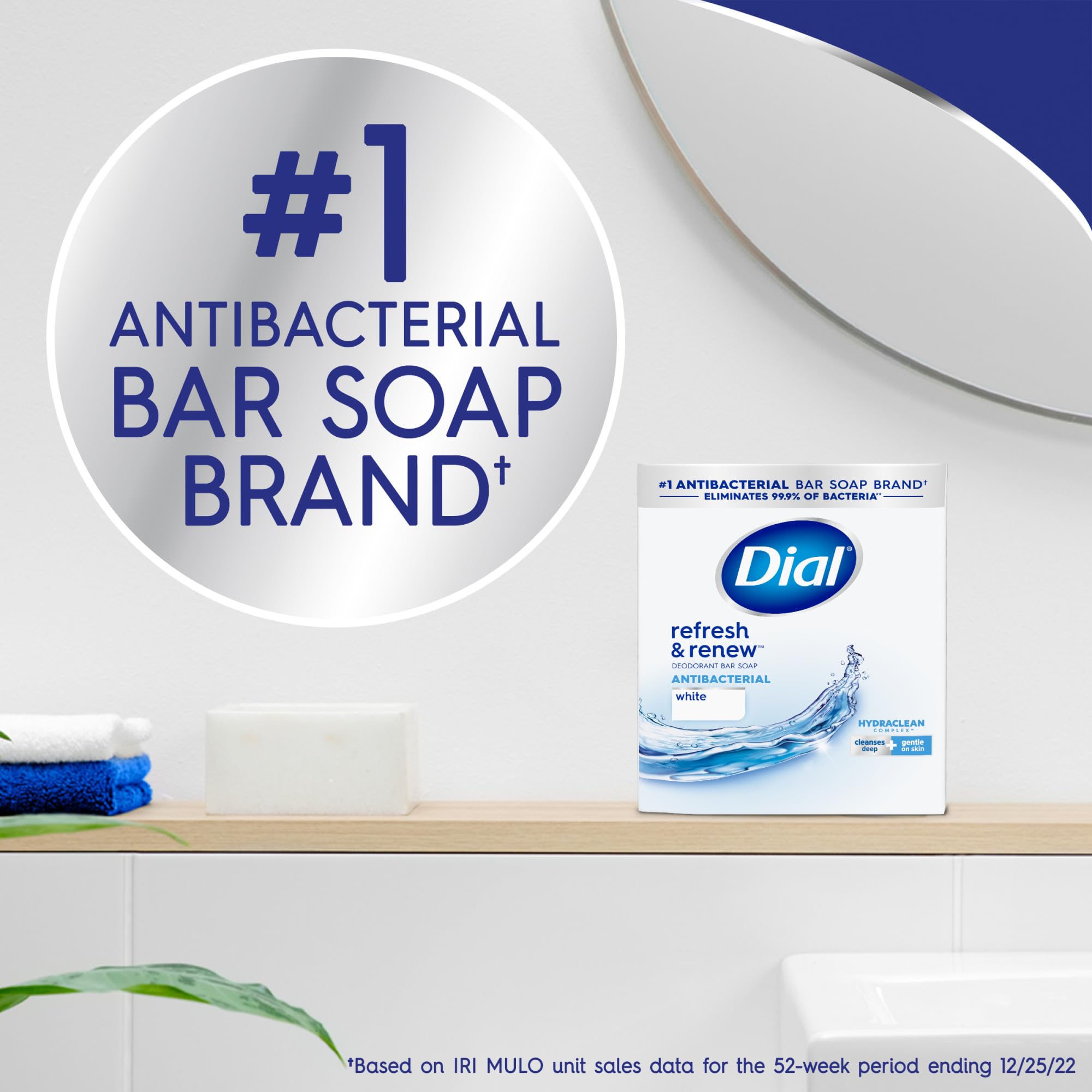Dial Refresh and Renew antibacterial bar soap close-up with water droplets