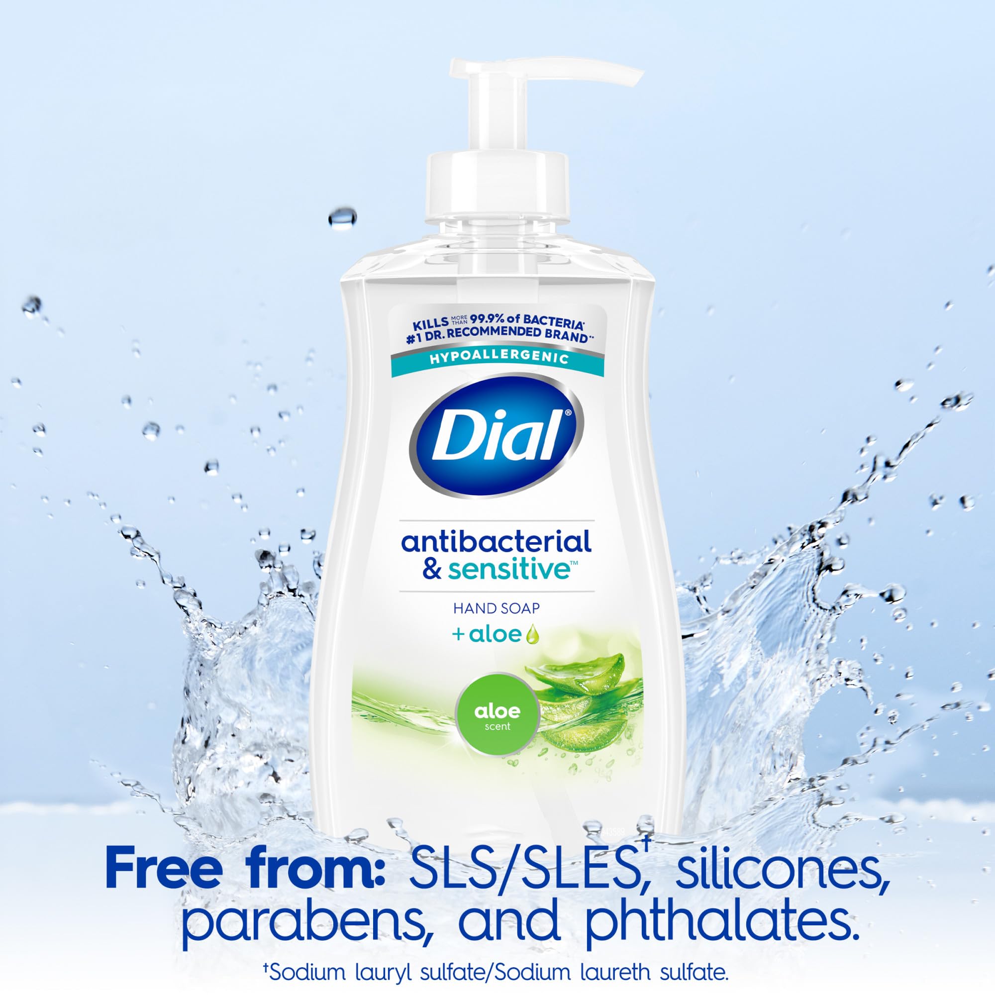 Dial Antibacterial Defense Aloe moisturizing formula nourishes skin after washing.