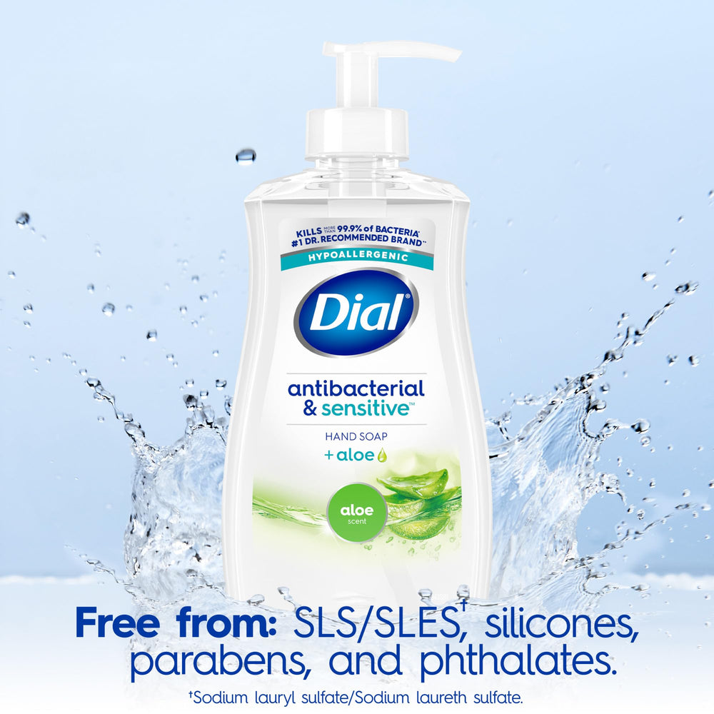 Dial Antibacterial Defense Aloe moisturizing formula nourishes skin after washing.
