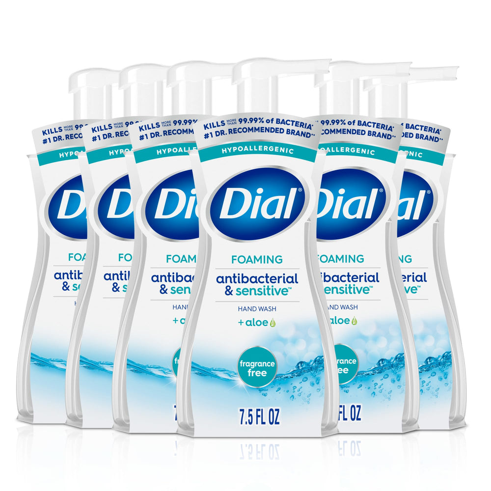 Dial Antibacterial Defense foaming hand soap bottle pump provides strong cleaning at the sink