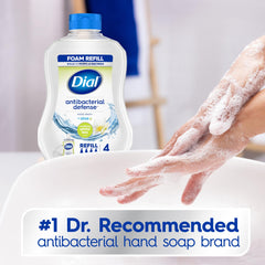 Dial Antibacterial Defense foaming hand soap foam demonstrates rich lather for everyday cleansing.