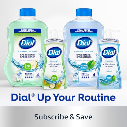 Refill pack for Dial foaming hand soap four bottles.
