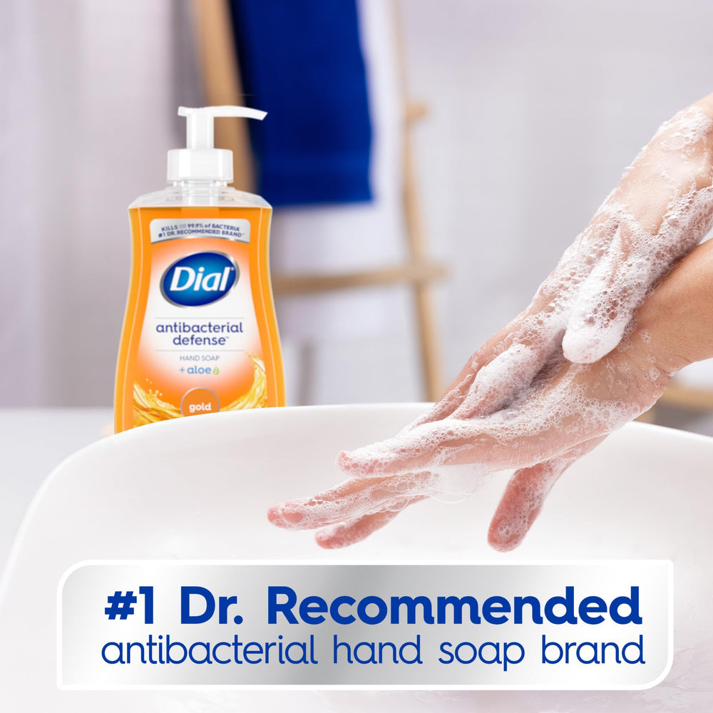 Dial Defensa antibacteriana: fragancia dorada al lavar manos.