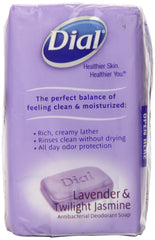 Dial antibacterial deodorant soap twilight jasmine bar highlights silky scent and clean rinse