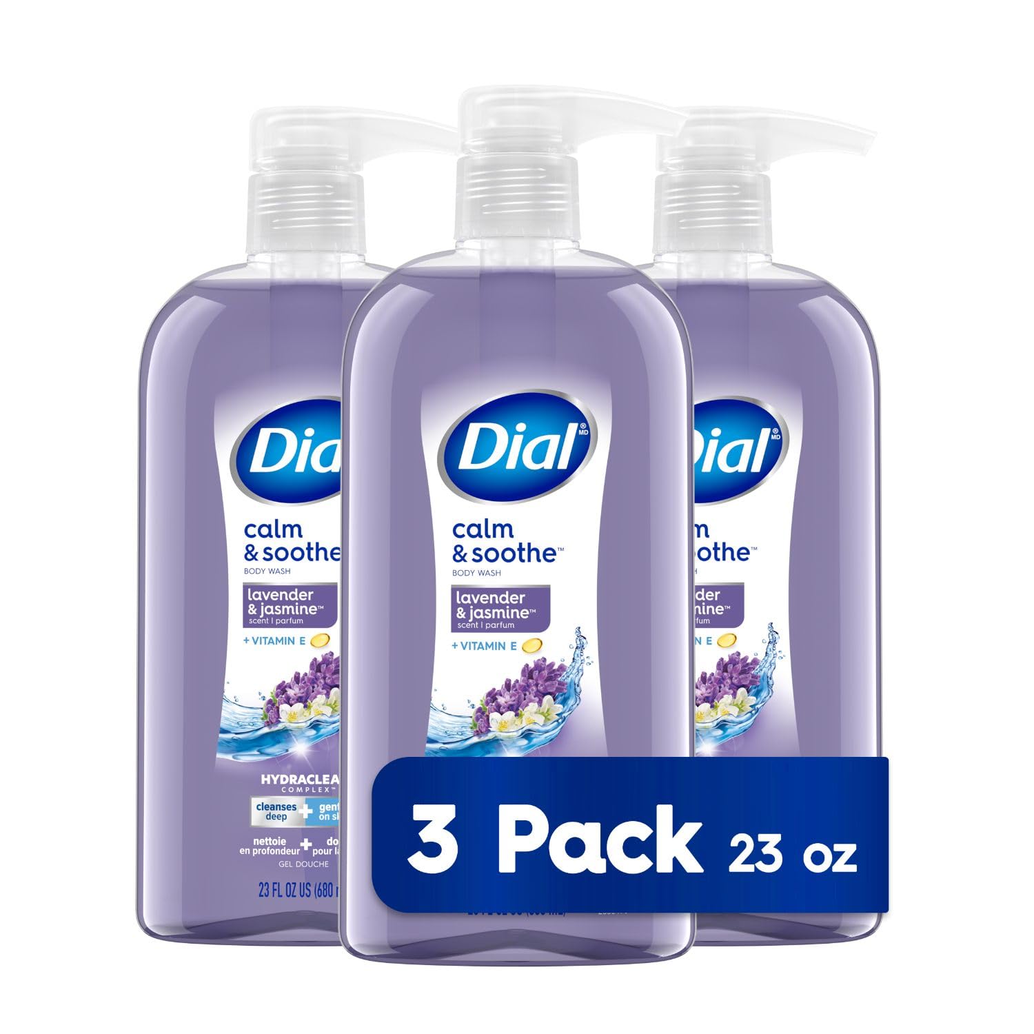 Dial Calm and Soothe bottle with lavender jasmine scent for gentle daily cleansing.