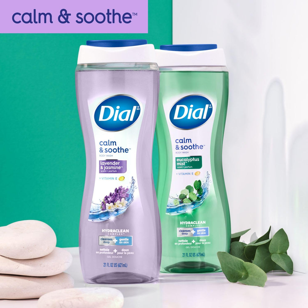 Dial Calm and Soothe eco-friendly packaging logo communicates sustainability.