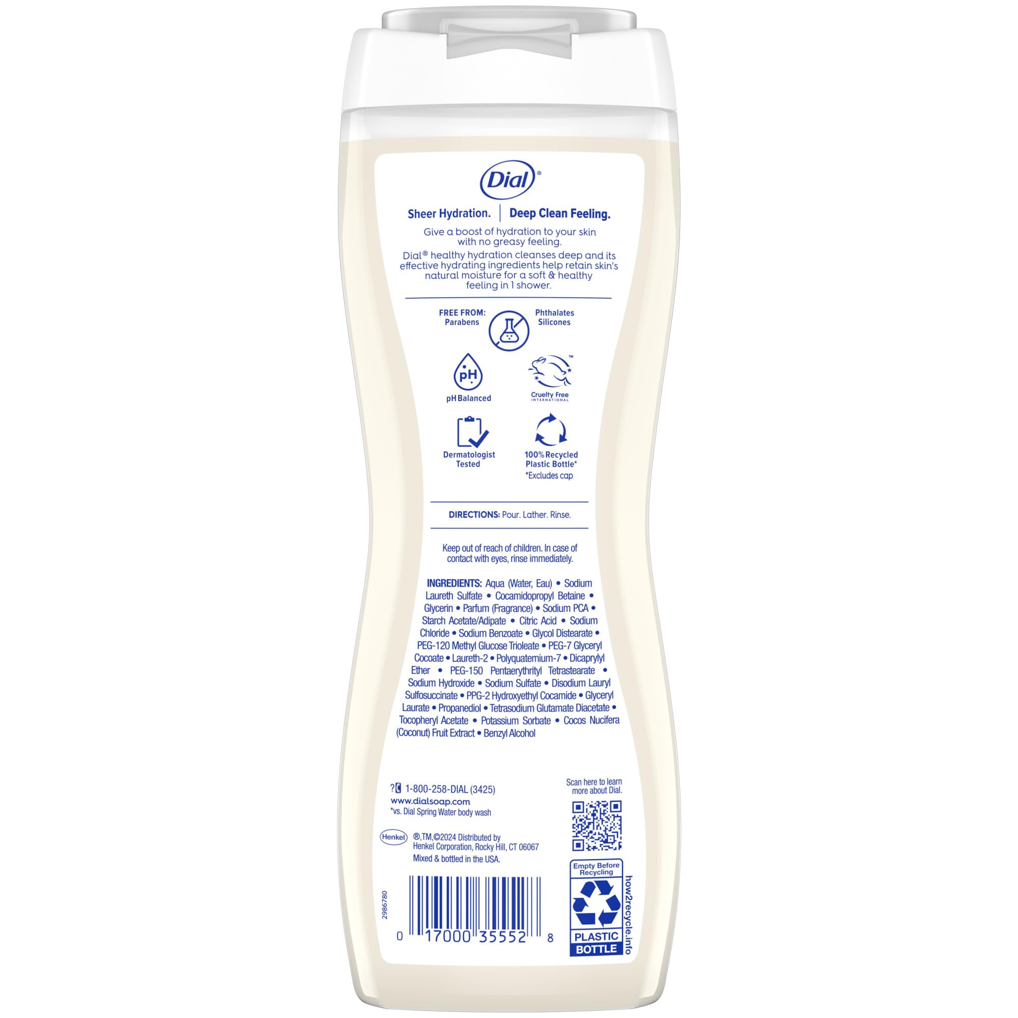 Dial cruelty-free Leaping Bunny certification icon visible on the bottle.