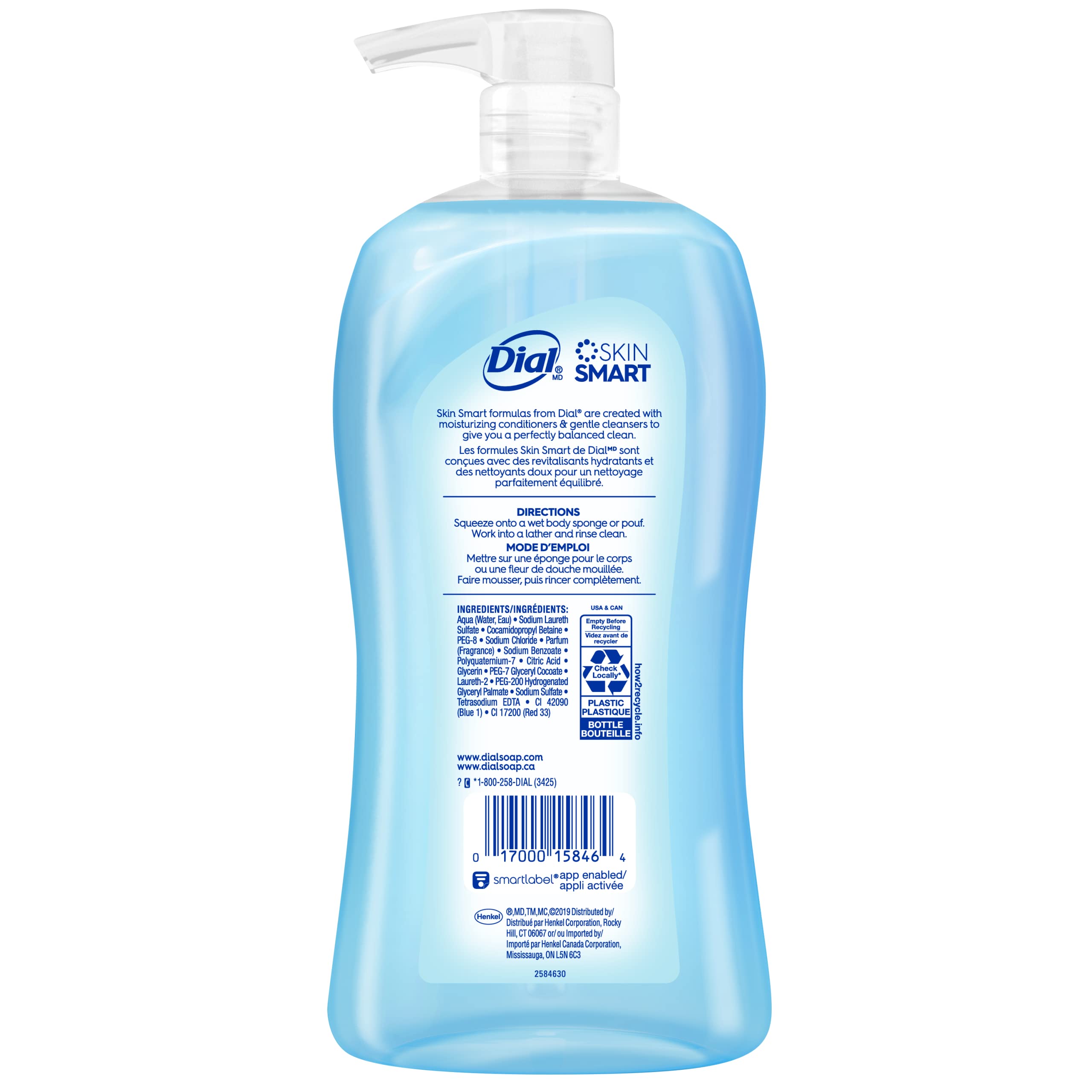 Dial Refresh and Renew Coconut Water bottle cruelty-free symbol close-up for ethical skincare