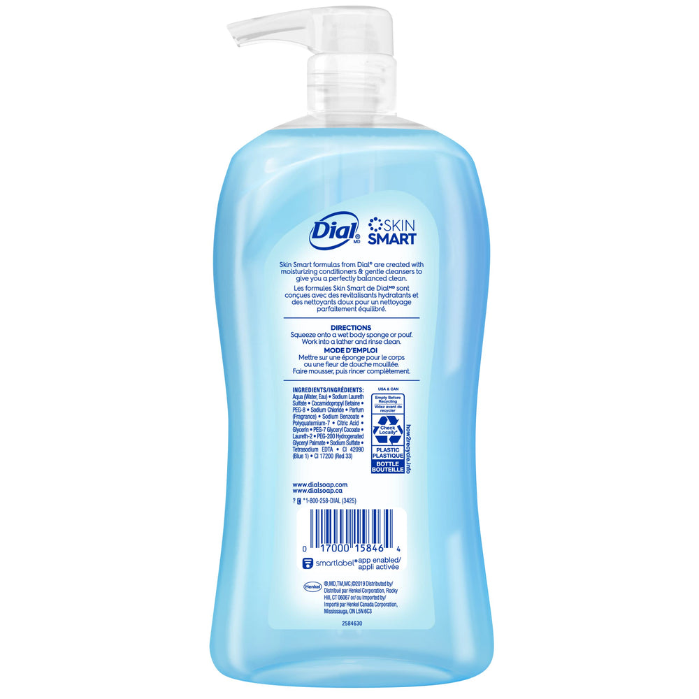 Dial Refresh and Renew Coconut Water bottle cruelty-free symbol close-up for ethical skincare