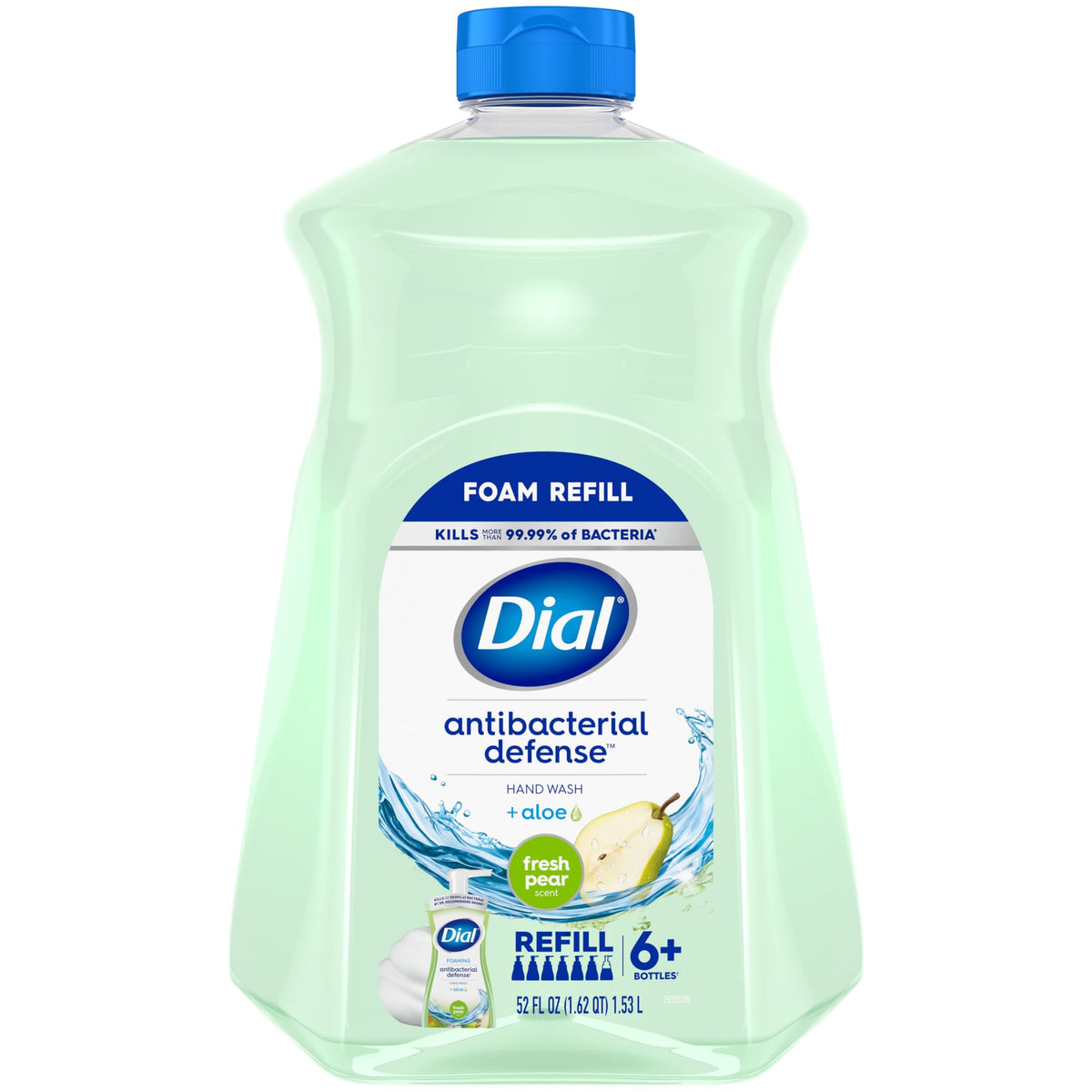 Dial Jabón antibacterial espumoso en botella, aroma pera fresca para manos limpias.
